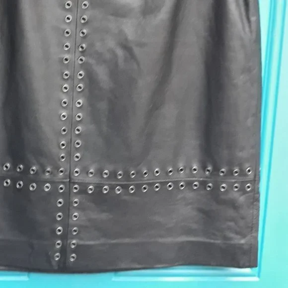 Genuine Leather Skirt Metal Studded Grommet Biker Chick Goth Vintage Fully Lined - Picture 4 of 11